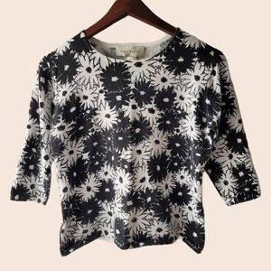 Vtg Susan Bristol Floral 3/4 Sleeve Sequin Stretchy Blouse Sz Small